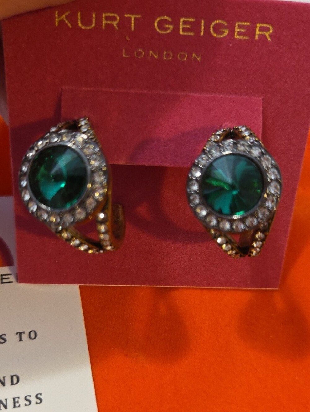 Kurt Geiger Gold-Tone Earrings with Green Crystals - Picture 4 of 4